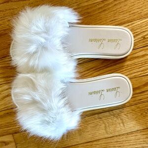 Lauren Lorraine White Fur Slippers